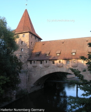 River Pegnitz at gate 'Hallertor' Nuremberg Germany
